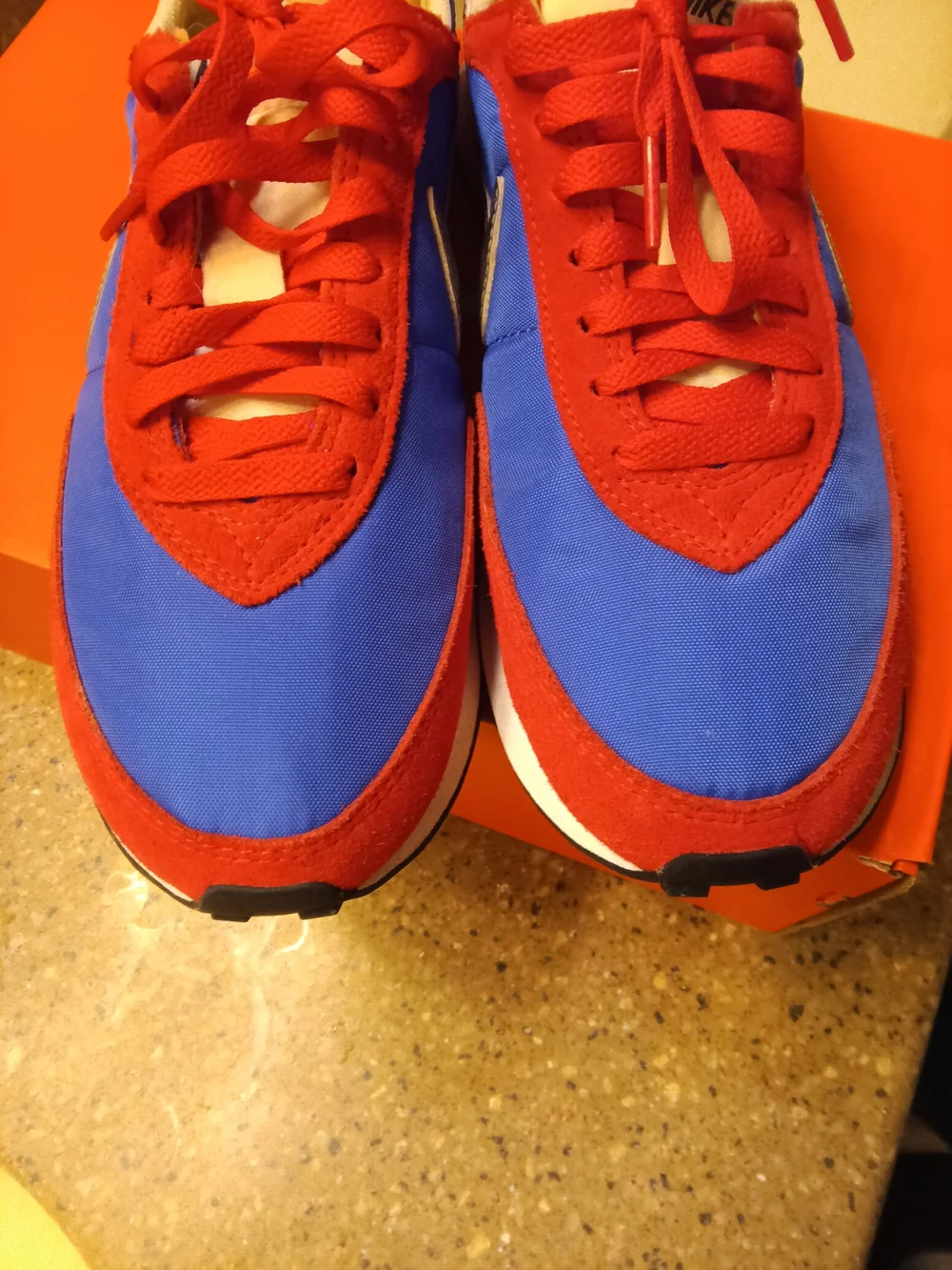 Nike Men’s Royal Blue and Red Retro Runner Sneakers with Silver Swoosh